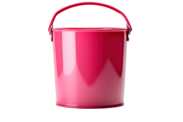 Glossy plastic milk pail in a bright, solid color with a curved handle, isolated on a white background