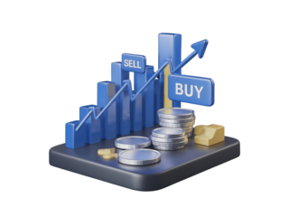 Dynamic Stock Market Scene with Buy and Sell Options