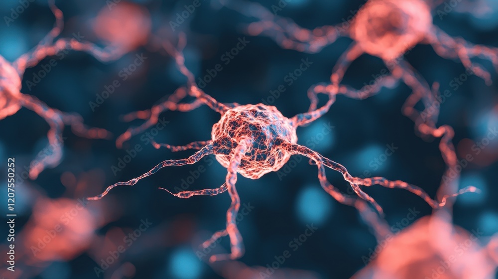 Poster detailed visualization of neurons with glowing synapses and connections