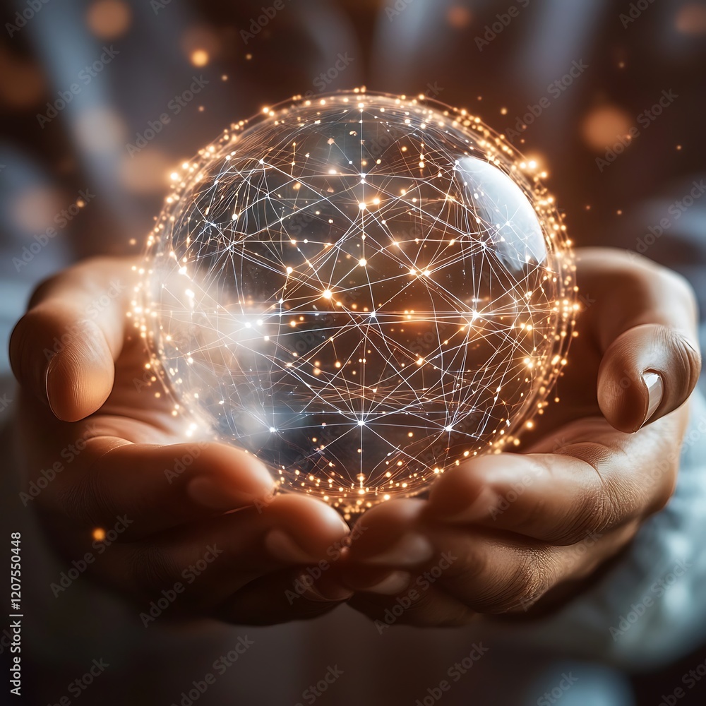 Poster conceptual globe with bright global connection lines.