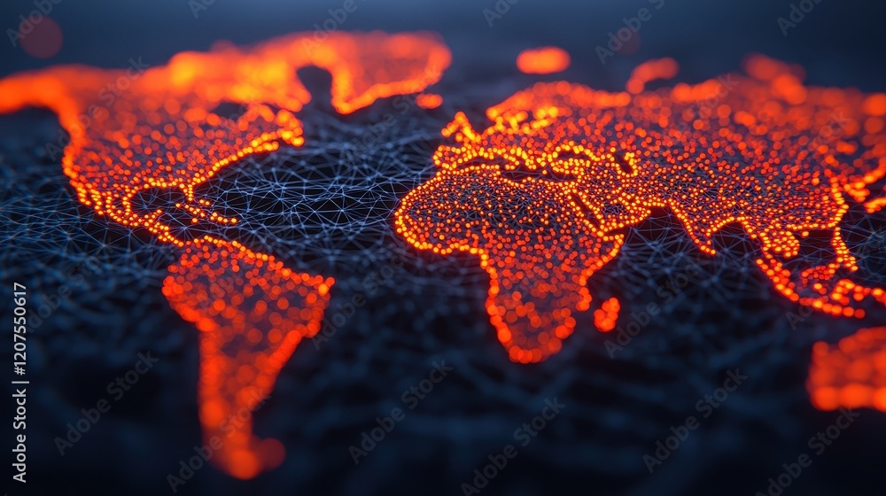 Aufkleber vibrant global network visualization with orange points and lines