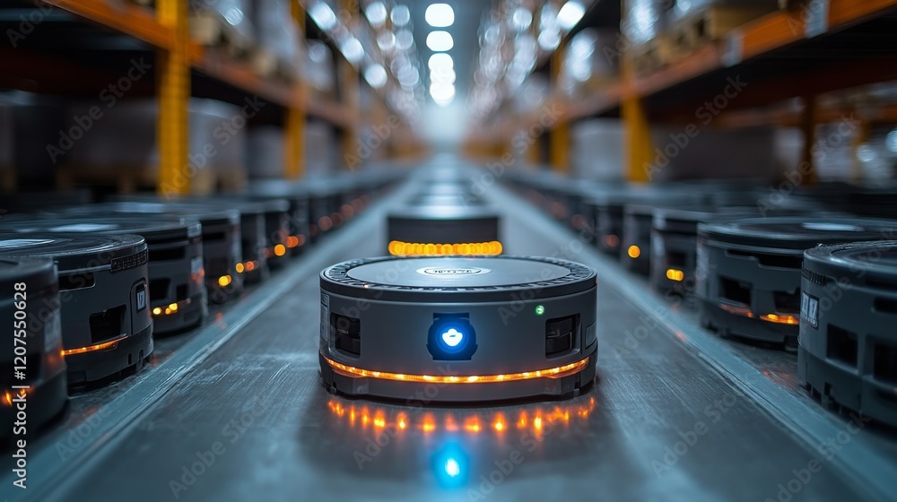 Poster robots equipped with ai vision operate efficiently in a busy warehouse environment