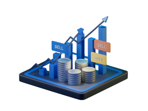 Dynamic Stock Market Scene with Buy and Sell Options