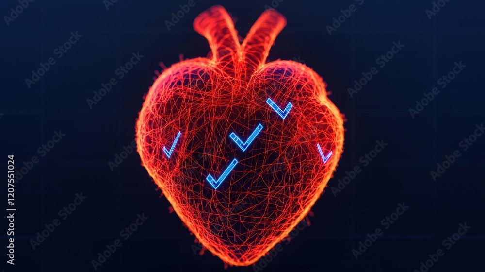 Poster abstract illustration of heart with neon effect and data lines