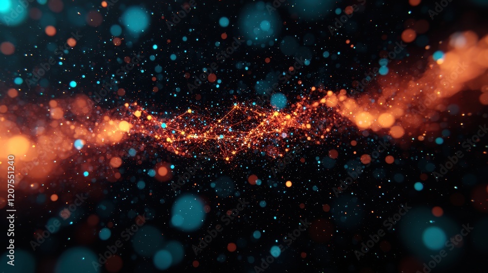 Poster abstract background with colorful bokeh and light particles in motion