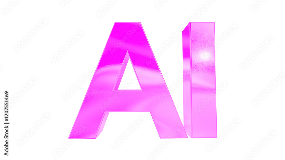 Poster 3d ai text with pink iridescent effect isolated on a transparent background. 3d elements for graphic