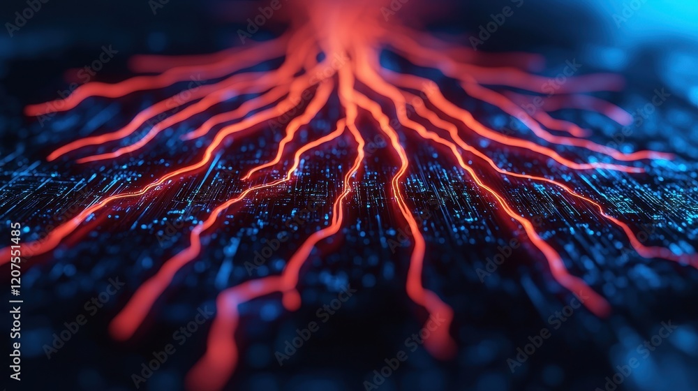 Aufkleber abstract digital art of glowing lines and patterns on dark background
