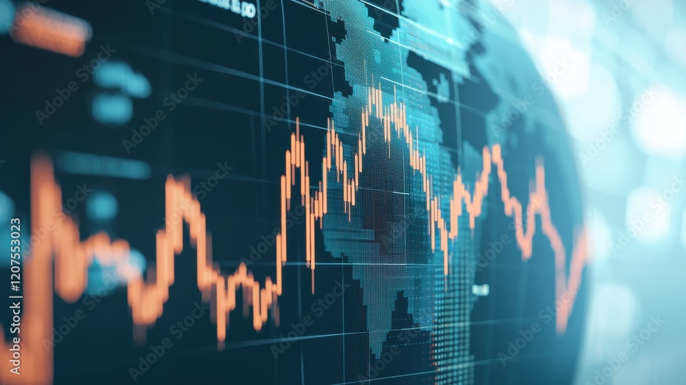 Poster a digital representation of stock market data, featuring a fluctuating graph with orange lines again