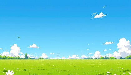 Fototapeta premium Serene Summer Meadow Under a Bright Blue Sky