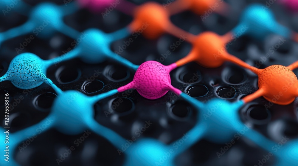 Poster abstract close-up of colorful molecular structure on black background