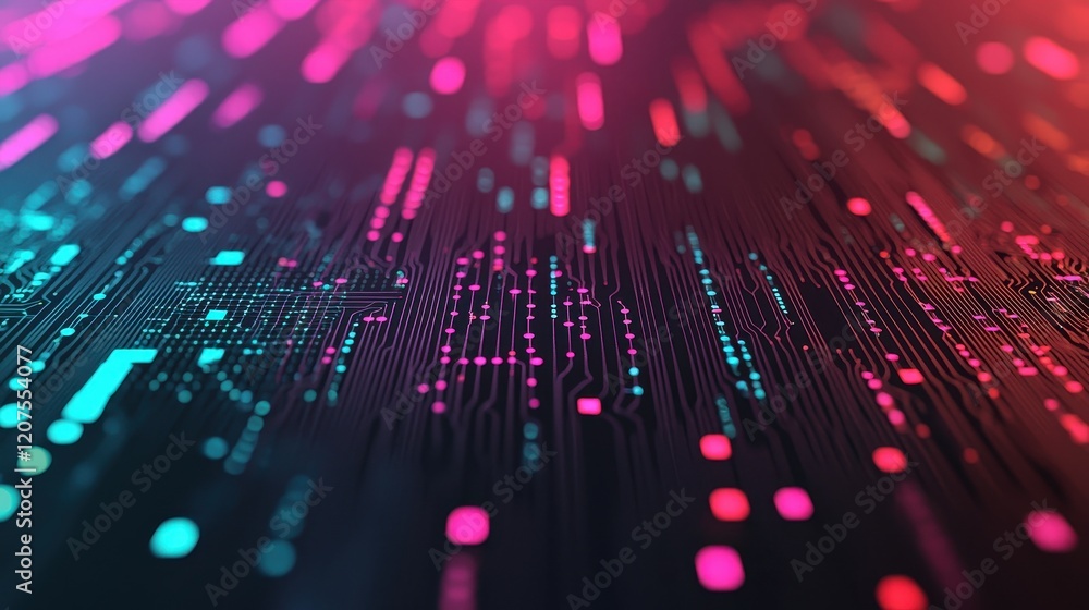 Poster colorful digital background with bright lines and circuit pattern