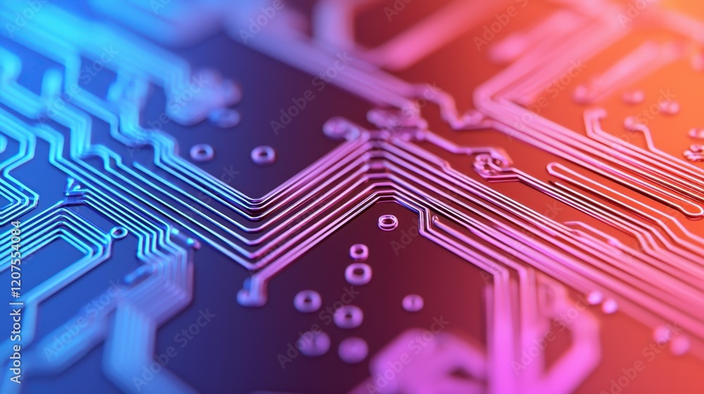 Poster abstract colorful circuit board with dynamic electronic patterns
