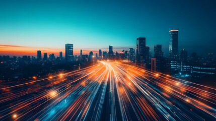 Fototapeta premium Futuristic Urban Skyline at Dusk