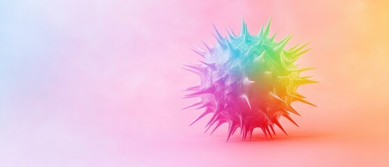Obraz premium Rainbow spiky sphere on a pink and blue gradient background.