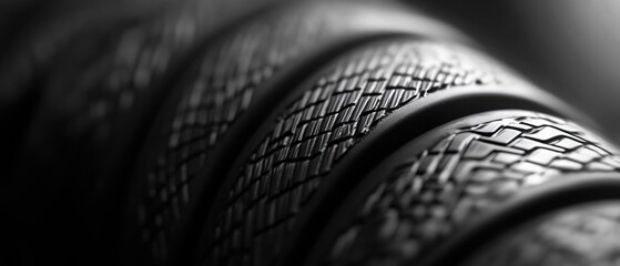 Close-up of rubber tire treads.