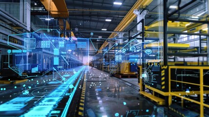 Fototapeta premium High-Tech Industrial Smart Factory with Digital Interface