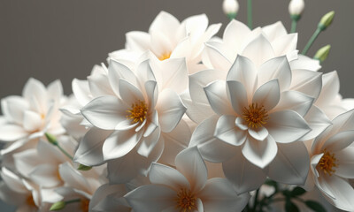 Obraz premium beautiful arrangement of white flowers with delicate petals and vibrant yellow centers, creating serene and elegant atmosphere. Perfect for decoration or as gift