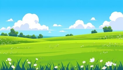 Naklejka premium Serene Rolling Hills Landscape Under Blue Sky