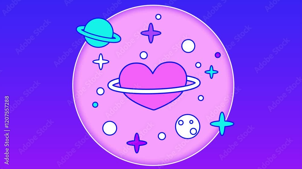 Poster pink circle with space and planet of love. minimal modern seamless motion design. abstract loop anim