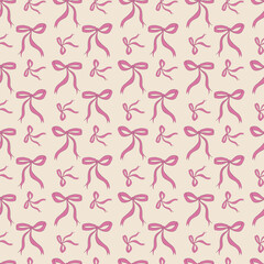 Coquette bow seamless pattern. Pastel purple or pink ribbon endless print. Perfect for wrapping, stationery, packaging, textiles, fabrics, wallpaper, backdrops, scrapbooking, crafts. Trendy design.
