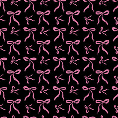 Coquette bow seamless pattern. Pastel purple or pink ribbon endless print. Perfect for wrapping, stationery, packaging, textiles, fabrics, wallpaper, backdrops, scrapbooking, crafts. Trendy design.