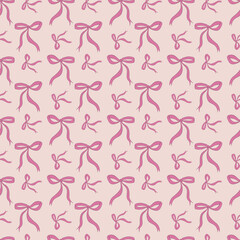Coquette bow seamless pattern. Pastel purple or pink ribbon endless print. Perfect for wrapping, stationery, packaging, textiles, fabrics, wallpaper, backdrops, scrapbooking, crafts. Trendy design.