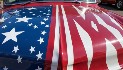 Independence Day American flag design on a vintage car hood