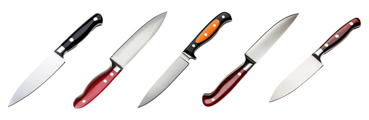 Obraz premium Set of chef knives with various handle styles, isolated on transparent background