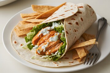 Tangy Buffalo Chicken Wrap with Blue Cheese Dressing and Lettuce