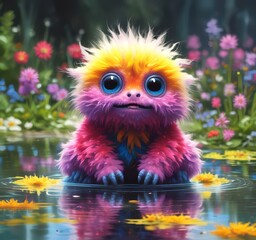 Fototapeta premium Illustration of fluffy and cute small monster.