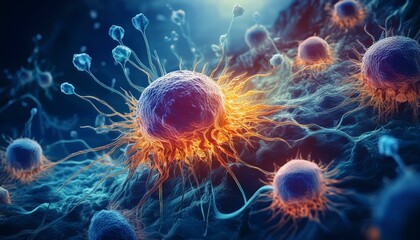 Fototapeta premium concept of cancer cells destroying healthy cells medical concept
