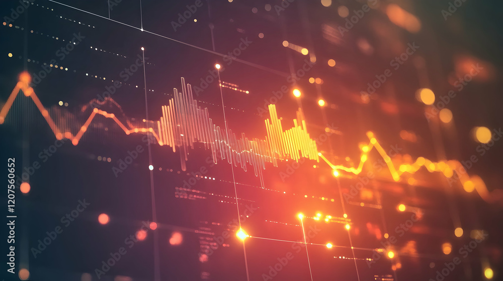 Poster abstract glowing data charts and graphs displayed on a clean background, symbolizing growth and anal