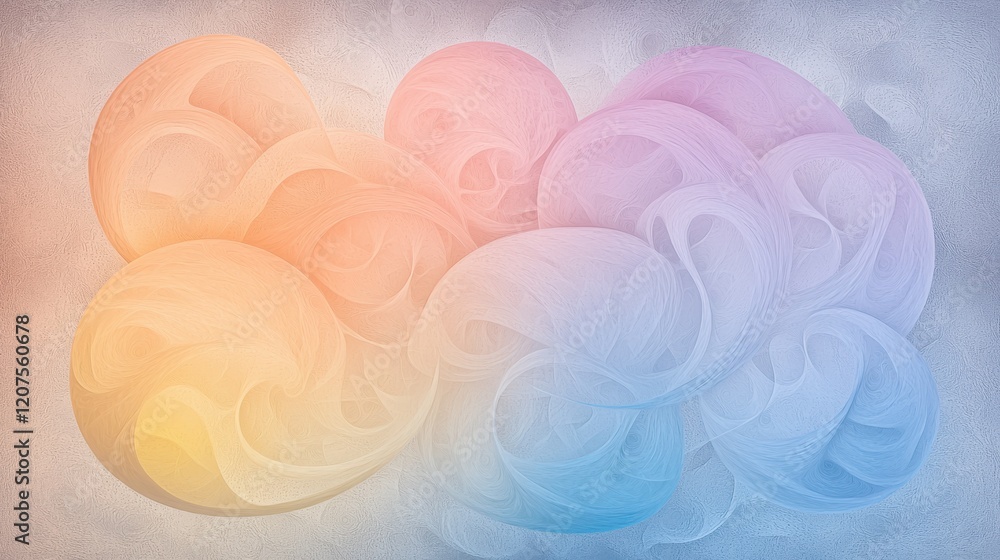 Poster soft glowing orbs in pastel colors create dreamy abstract background. gentle swirls and gradients ev