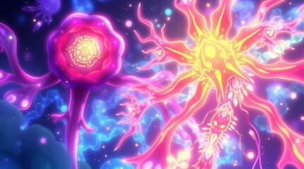 Fototapeta premium Abstract glowing bioluminescent flora and fauna.