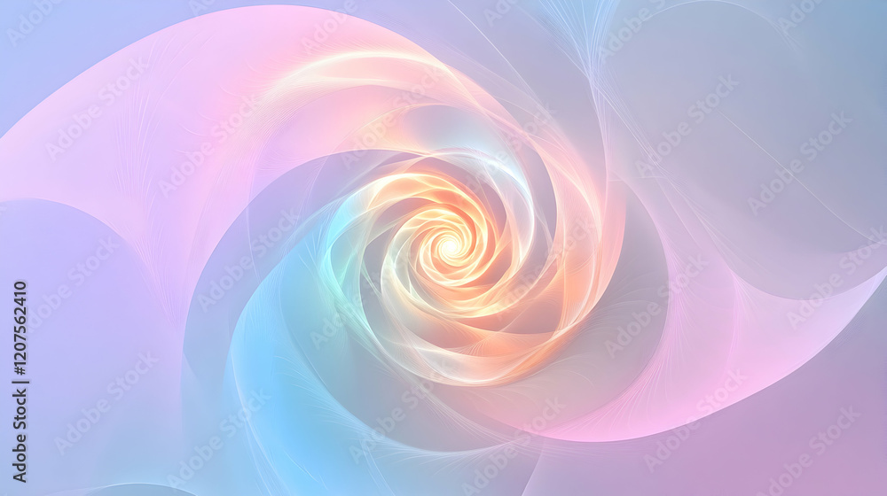 Wall mural an abstract glowing spiral pattern in pastel colors on a clean gradient background, symbolizing moti