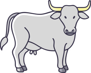 Minimalist White Cow Vector Illustration with Yellow Horns