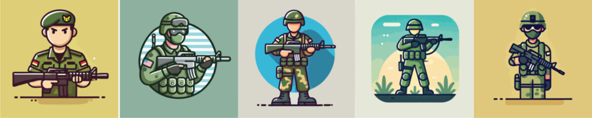 Vector collection of soldiers on duty