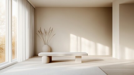 Fototapeta premium Empty massage room with soft lighting and minimalist decor. Tranquility and relaxation in a serene environment, inviting moments of peace and self-care. 