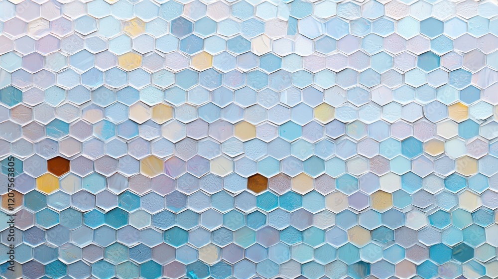 Aufkleber colorful mosaic background texture with small hexagonal tiles in shades of blue, creating serene and