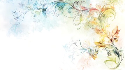 Watercolor Floral Design Artistic Swirls and Curls