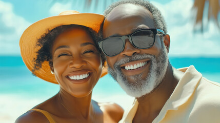 Happy older couple at the beach