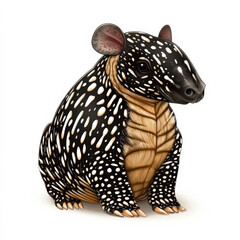 Adorable baby tapir with black and white spotted coat