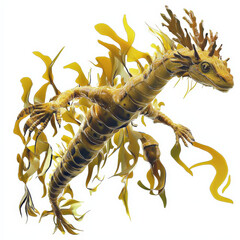 Obraz premium Golden serpentine creature with kelp-like appendages, fantasy design
