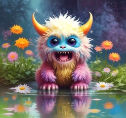 Obraz premium Illustration of fluffy and cute small monster.
