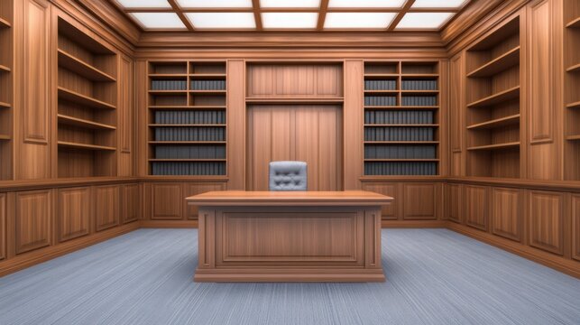 traditional home office in classical style, wooden paneling, antique desk, plush carpet