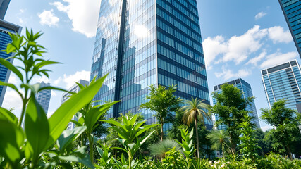 Corporate building in city plants growing Sustainability Sustainable, green energy