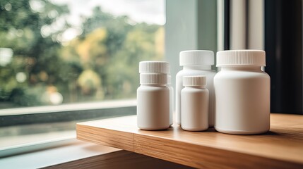 Medicine bottles neatly arranged on a wooden shelf, symbolizing the importance of organization and care in healthcare management.
