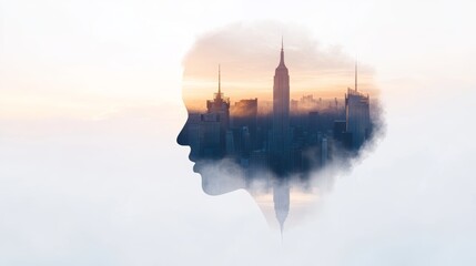 Double Exposure of a Woman’s Silhouette with a Reflective City Skyline 9