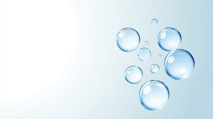 Crystal Clear Water Bubbles on Soft Blue Background for Freshness, Purity, Beauty, and Cleanliness in Various Design and Marketing Applications