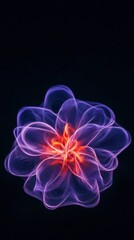 Abstract Purple and Orange Geometric Flower  AI Generated Symmetrical Ornament